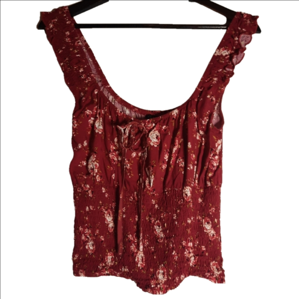 Streetwear Society Red Floral Cropped Milkmaid Tank Top XL